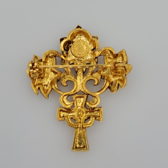 Vatican Library Collection Gold Tone Cross Brooch - Picture 7 of 8